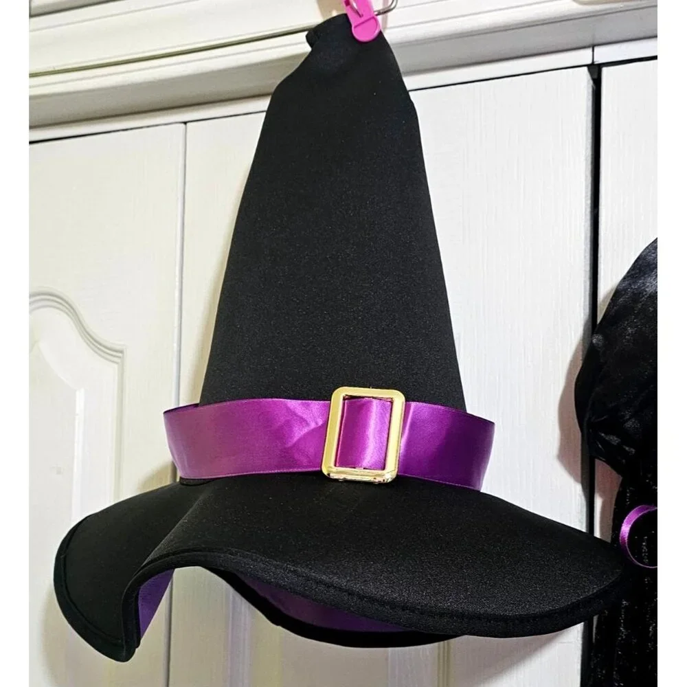 Purple Velvet Bat Witch Costume Girls 4-6 Spiderweb Spider Dress Hat